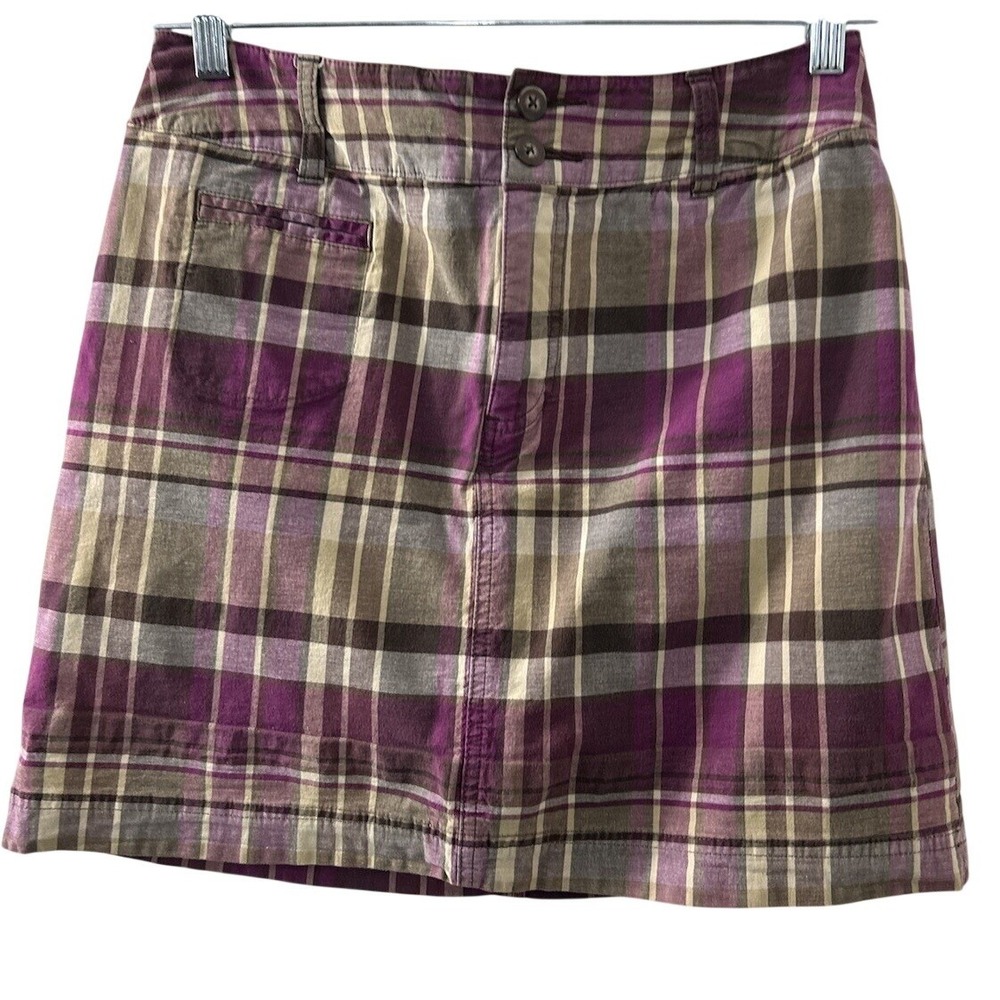 St. Johns Bay Plaid Skort 8 Purple Cotton Stretch Mini Skirt Shorts Preppy Y2K